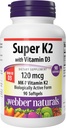 Webber Naturals Super Vitamine K2 MK-7 120 mcg avec vitamine D3, 90 Softgels, soutient les os, les dents et le système cardiovasculaire