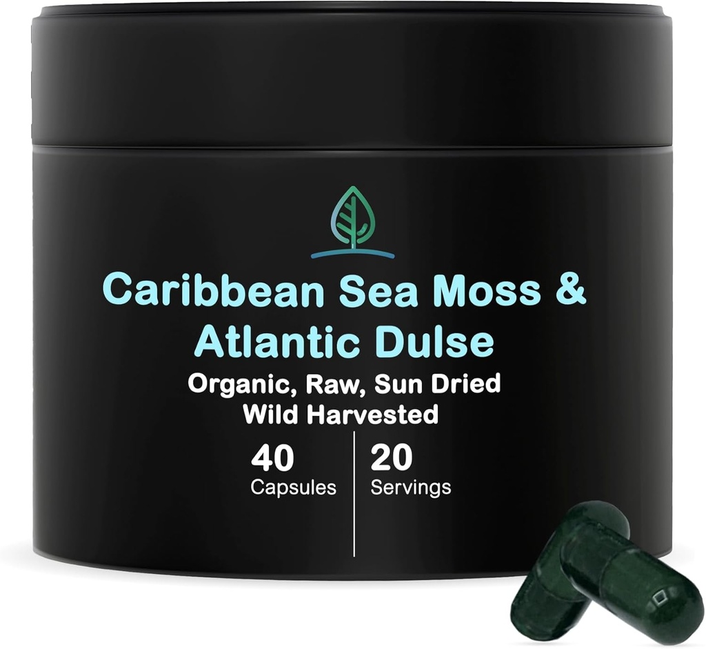 Capsules de mousse de mer biologique 100% Pure Caribbean Sea Moss + Dulse Seaweed