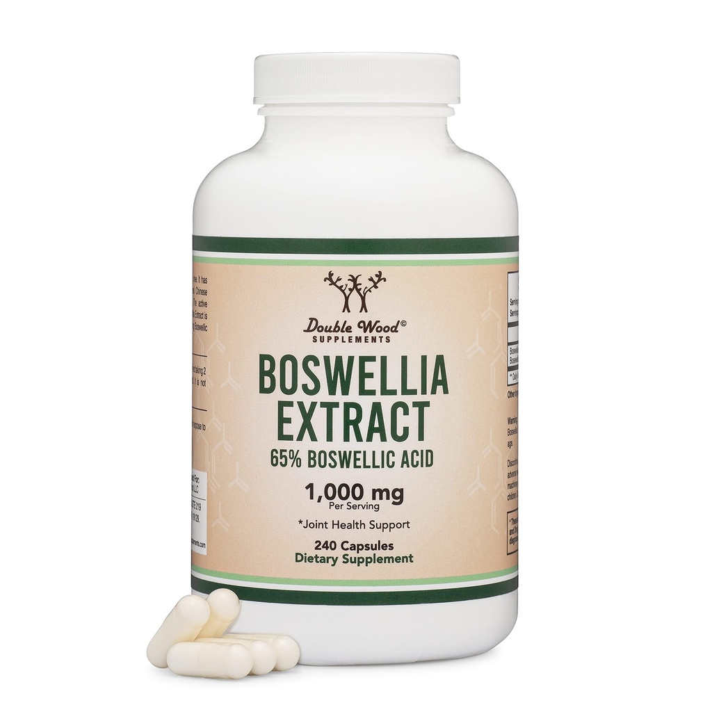 Boswellia Serrata - 240 capsules (résistance maximale 1000mg de 65% extrait d'acide boswellique) Boswellia capsules extraites (supplément de soutien conjoint pour la santé conjointe) tiers testé par le double bois