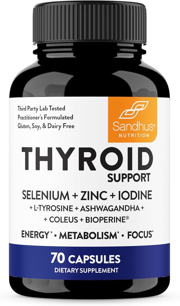 Sandhu's Thyroïde Support Complex avec Sélénium, Zinc, Iodine, L Tyrosine, Ashwagandha.