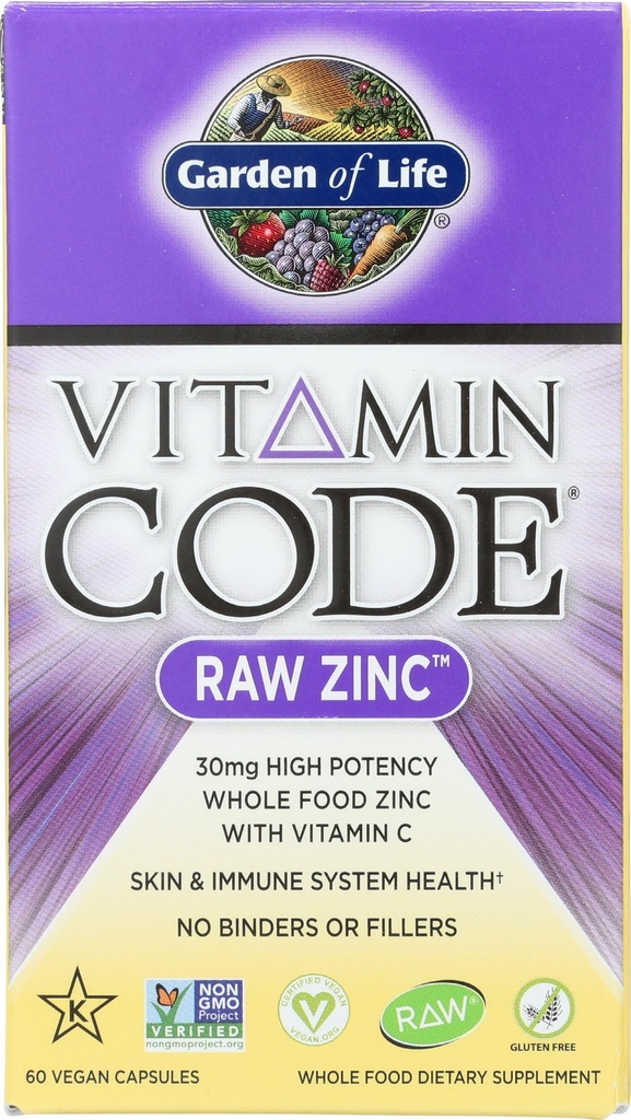 GARDEN DE VIE Code Vitamine Zinc Capsules Vegan, 60 CT