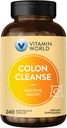 Vitamine World Colon Cleanse - 240 Capsules, Gut Detox avec Psyllium Husk, Senna, Probiotiques, Dietary Fiber & Herbal Blend – soutient le soulagement de la constipation, la santé digestive et la régularité, sans gluten