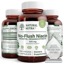 Nutra naturel sans flush Niacine, supplément de vitamine B3, aide à améliorer la santé cardiovasculaire, aide à améliorer la texture de la peau, favorise une meilleure fonction cérébrale, aide à stimuler le niveau d'énergie 525 mg, 100 capsules