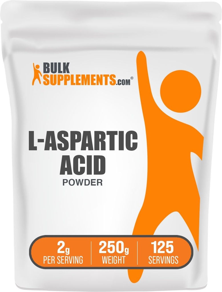 BulkSupplements.com Poudre d'acide L-aspartique - Supplément d'acide aspartique, Supplément d'acides aminés - Sans gluten, 2g par portion, 250g (8,8 oz) (paquet de 1)