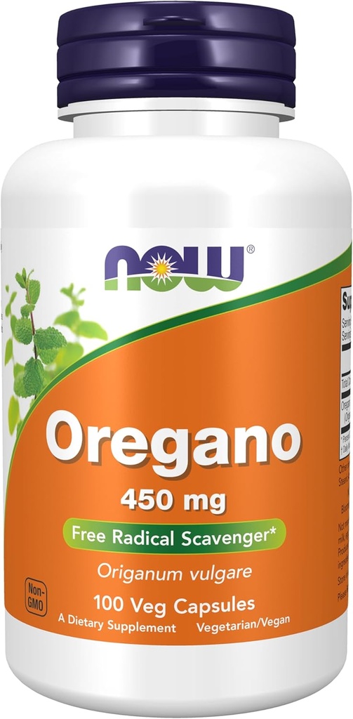 NOW Foods Supplements, Oregano (Origanum vulgare) 450 mg, Free Radical Scavenger*, 100 Veg Capsules