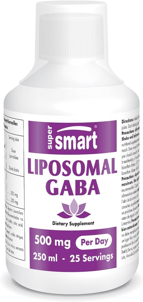 Supersmart - GABA liposomique 500mg par jour (hautement biodisponible) - avec acide aminobutyrique L-Theanine liquide et Gamma liquide (GABA) - Saveur naturelle de citron - Sans OGM et sans gluten - 250 ml