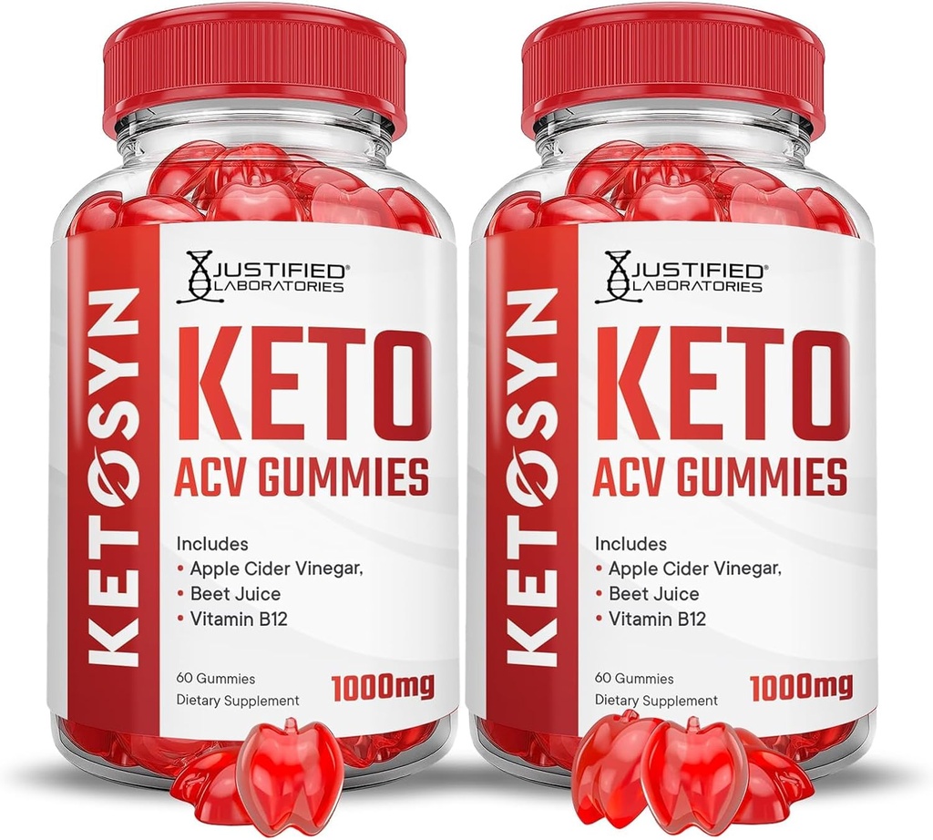 Laboratoires justifiés (2 Pack Ketosyn Keto ACV Gummies Advanced Formula 1000MG Ketosyn Keto Gummies vinaigre de cidre de pomme préparé avec du jus de betterave de grenade en poudre B12 Vegan Non OGM 120 Gummys