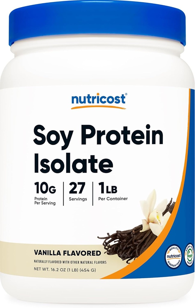 Poudre isolate de protéines de soja de nutricost, 1 LB Vanille - 10 grammes de protéines par portion, végétalien, sans OGM et sans gluten