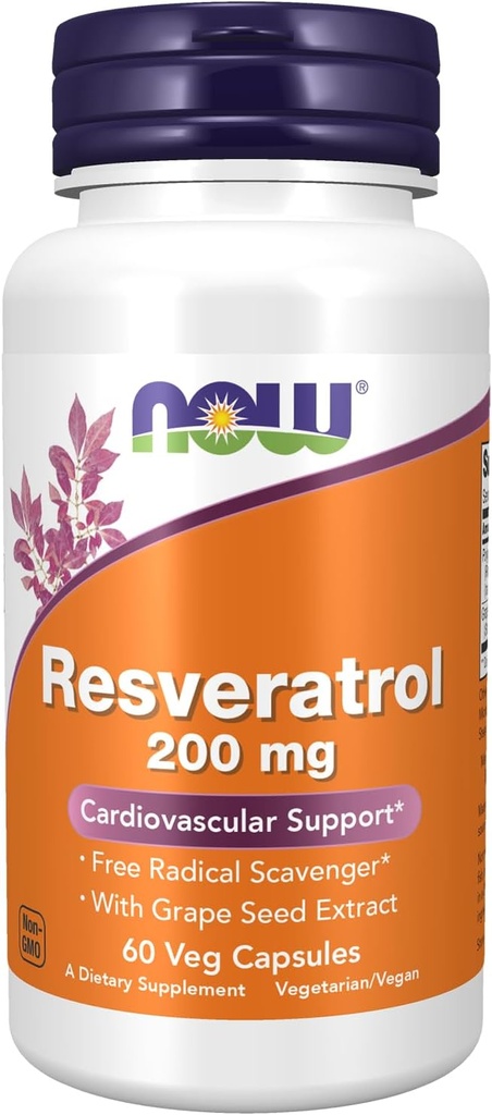 Maintenant aliments Resveratrol 200 mg avec extrait de graines de raisin - 60 capsules de légumes