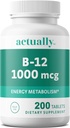En fait vitamine B12 1000mcg comprimés 200ct Métabolisme énergétique pour les adultes, 200Jour d'approvisionnement, 200 Nombre
