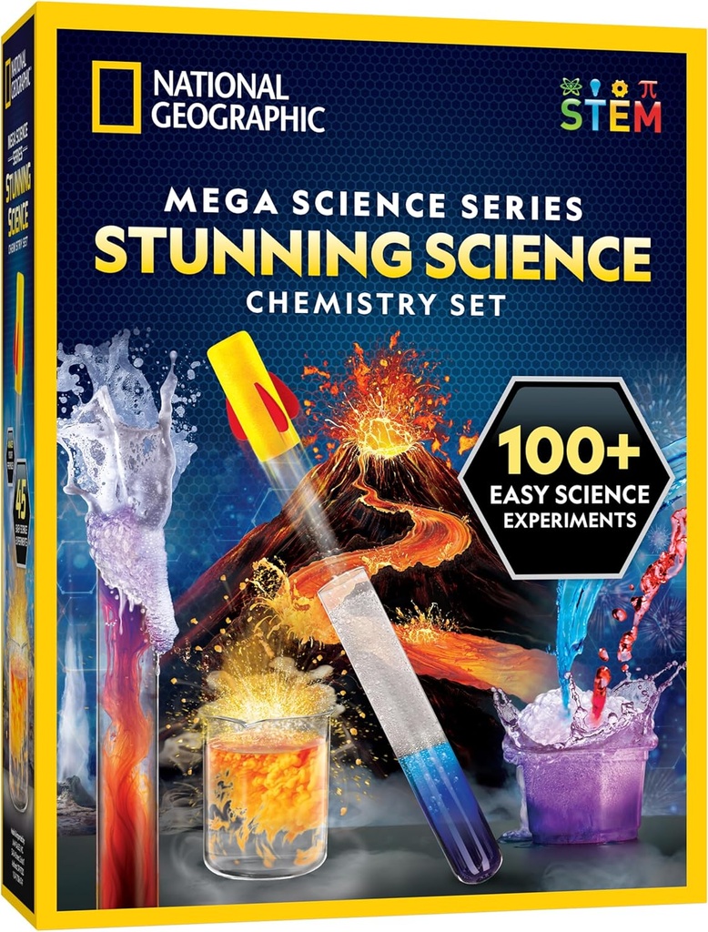 Ensemble national de chimie géographique stupéfiante - Mega Science Kit avec 45 expériences faciles- Faites un volcan et lancez une fusée, des projets STEM pour les enfants 8-12 ans, Jouets scientifiques (Exclusif)
