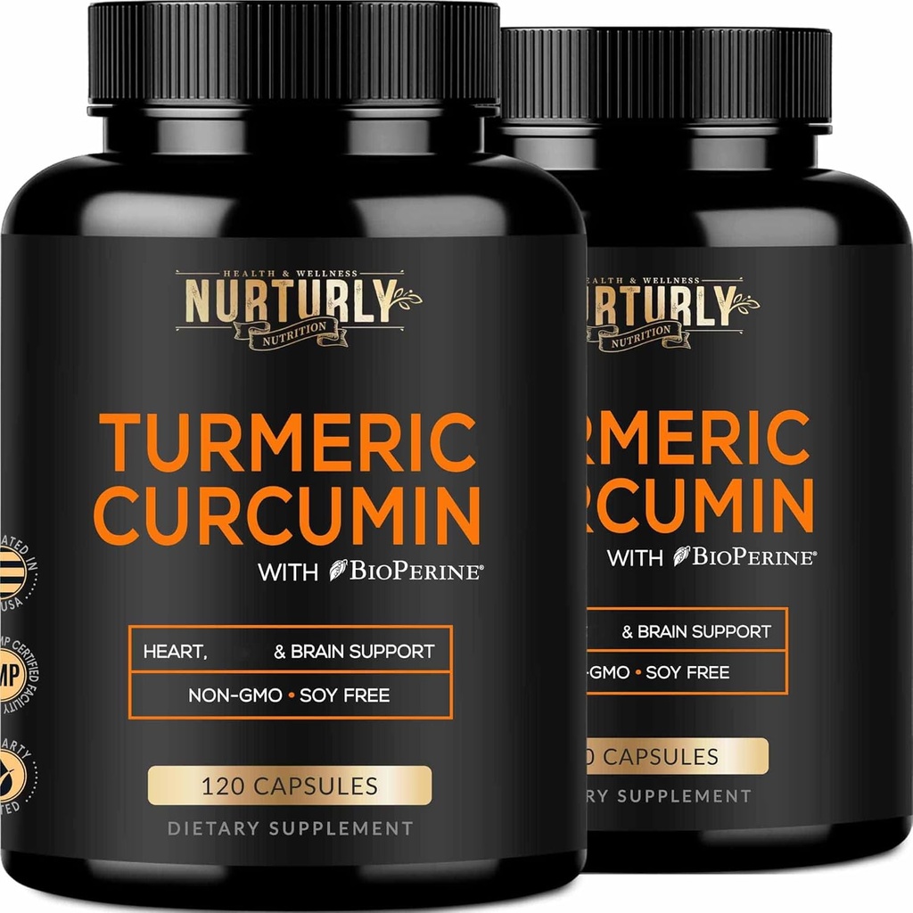 Curcumine curcumine avec Pepper noir BioPerine et 95% Curcuminoides - Suppléments de curcuma haute absorption 1300mg pour la santé cardiaque - Non-OGM, sans gluten - 240 capsules