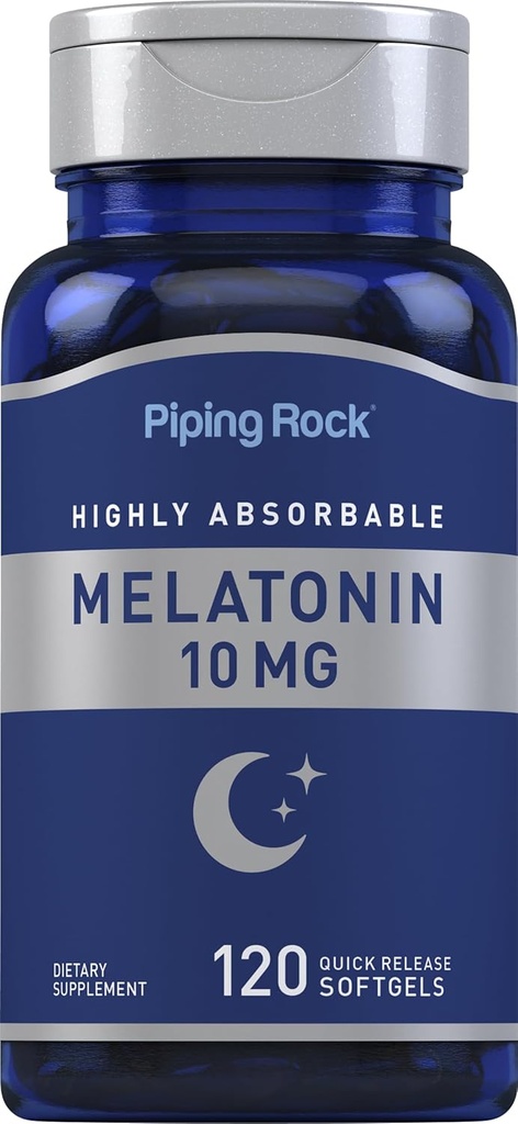 Piping Rock Melatonin 10mg | 120 Softgel Capsules | Quick Release Supplement | Highly Absorbable | Non-GMO, Gluten Free