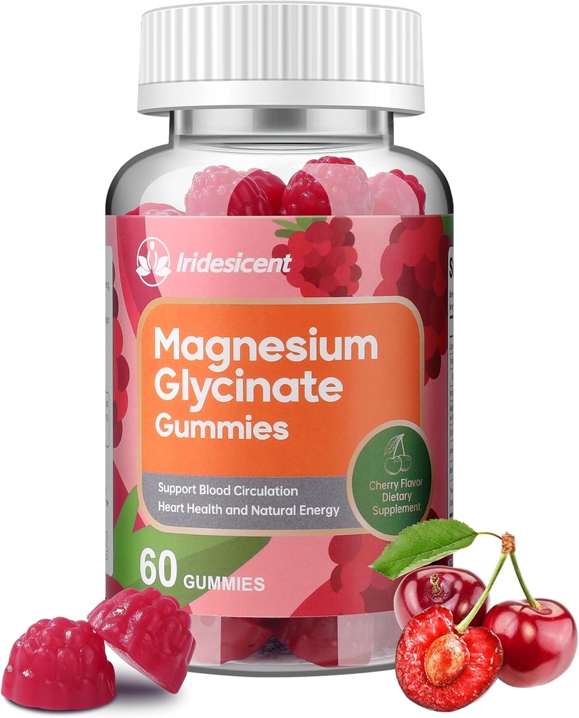 Magnesium Glycinate Gummies 400mg, Sugar Free Magnesium Supplement w/Ashwagandha, Zinc, Vegan Magnesium Glycinate Supplement for Adults - 60 Cherry Gummies