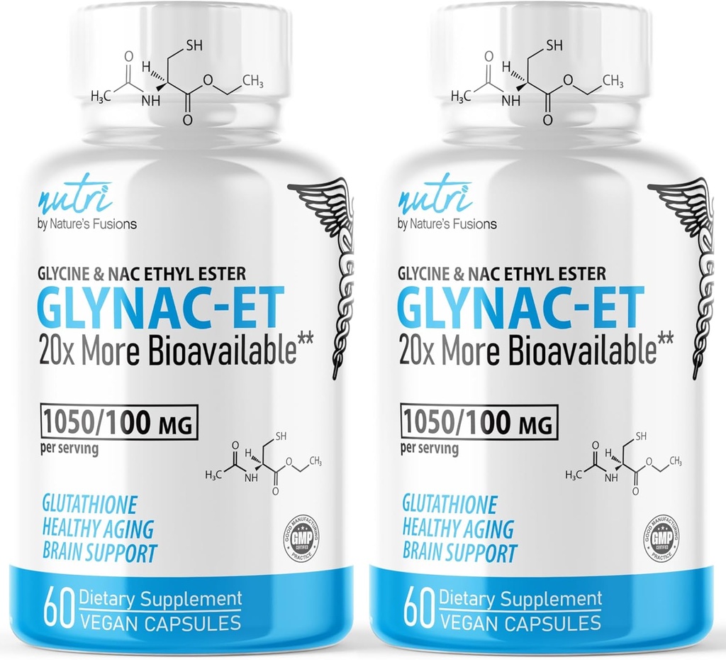 Nature's Fusions GlyNAC-ET Supplément NAC N-acétyl Cysteine Ethyl Ester - 20x Plus Biodisponible - Glycine & N-acétylcysteine Ethyl Ester Anti Vieillissement Supplément, Boost Glutathion Pack de 2-120 Compte