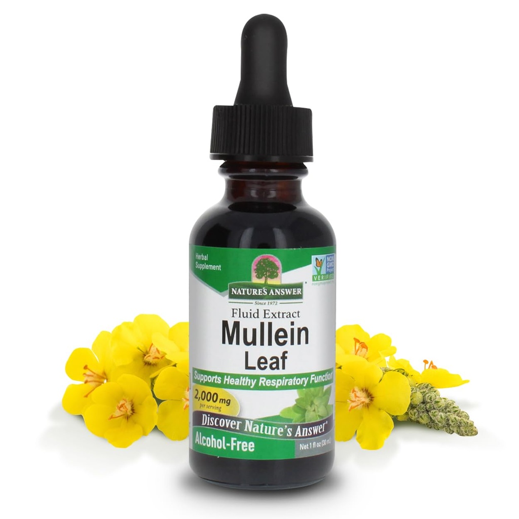 Nature's Answer Mullein Herb - Mullein Leaf Extract for Lungs - Sans alcool, sans OGM, fabriqué aux États-Unis - soutient la fonction respiratoire et favorise la santé des poumons - Mullein Leaf 1 Ounce Extract
