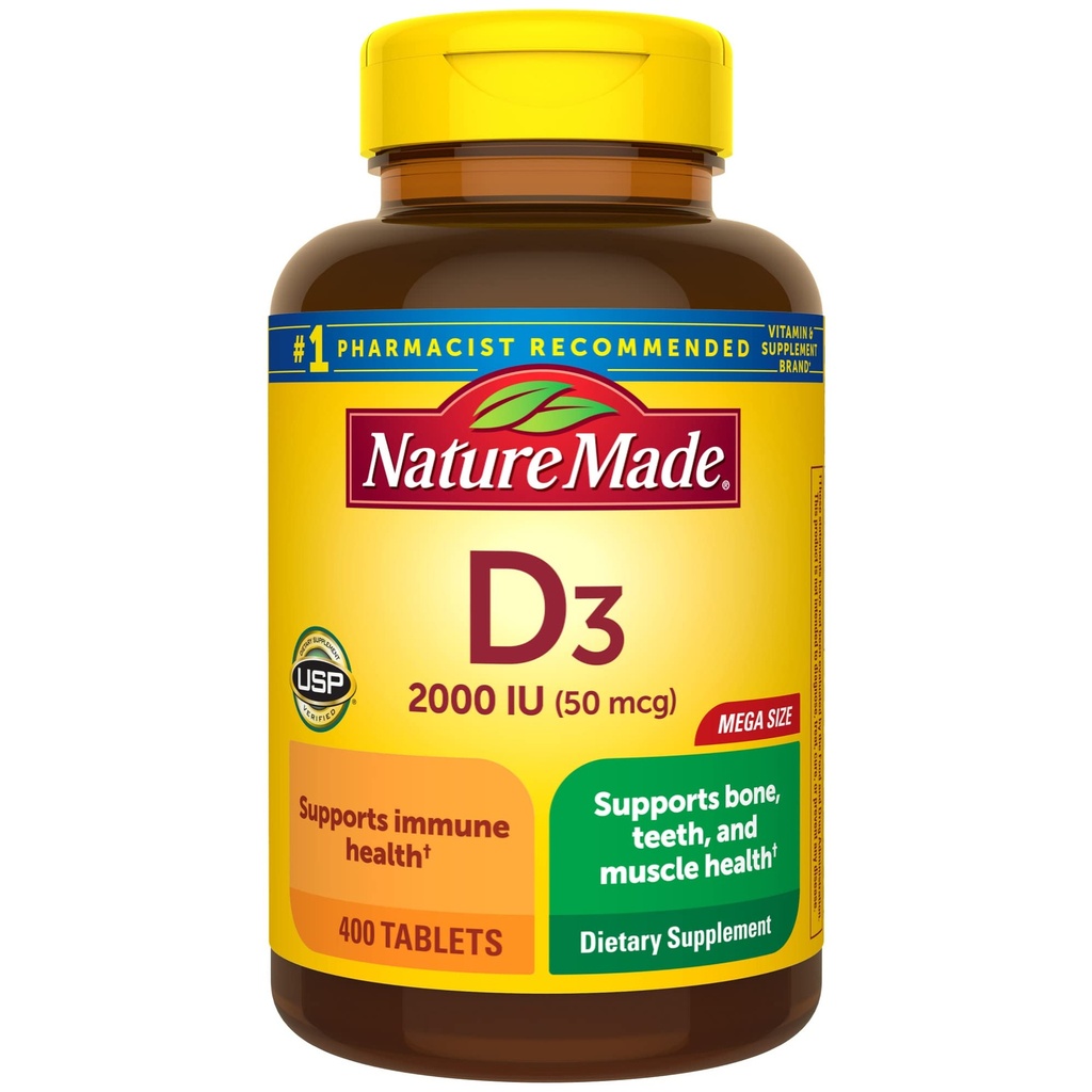Nature faite vitamine D3 2000 UI (50 mcg), supplément de vitamine D pour os, dents, muscles et immunitaires, 400 comprimés, 400 jours d'approvisionnement