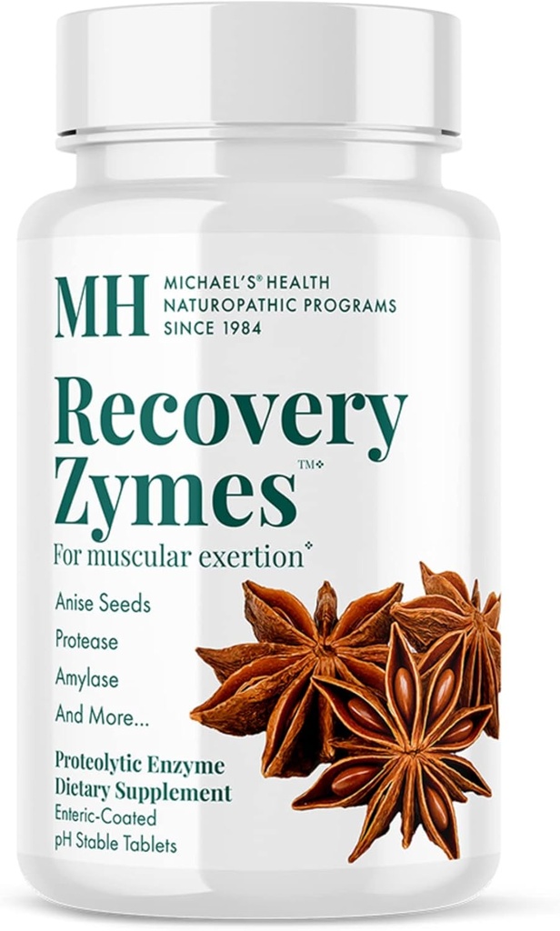 MICHAEL Santé Programmes naturopathiques Récupération Zymes - 180 enrobés entériques pH Comprimés stables - Supplément enzymatique protéolytique - soutient la réponse inflammatoire naturelle - 30 portions