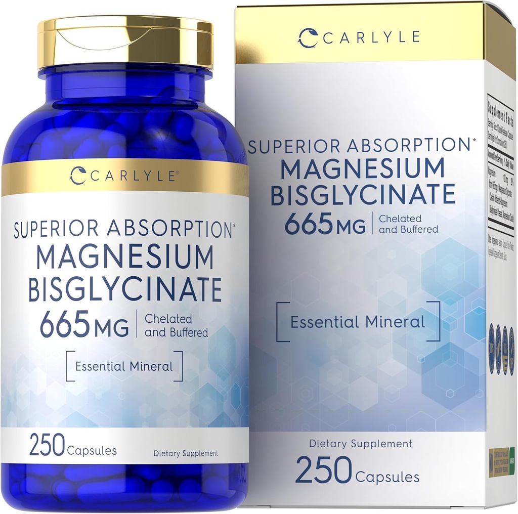 Carlyle Magnésium buffered Bisglycinate 665 mg de 250 Capsules de gélifié minéral essentiel non-OGM et supplément sans gluten