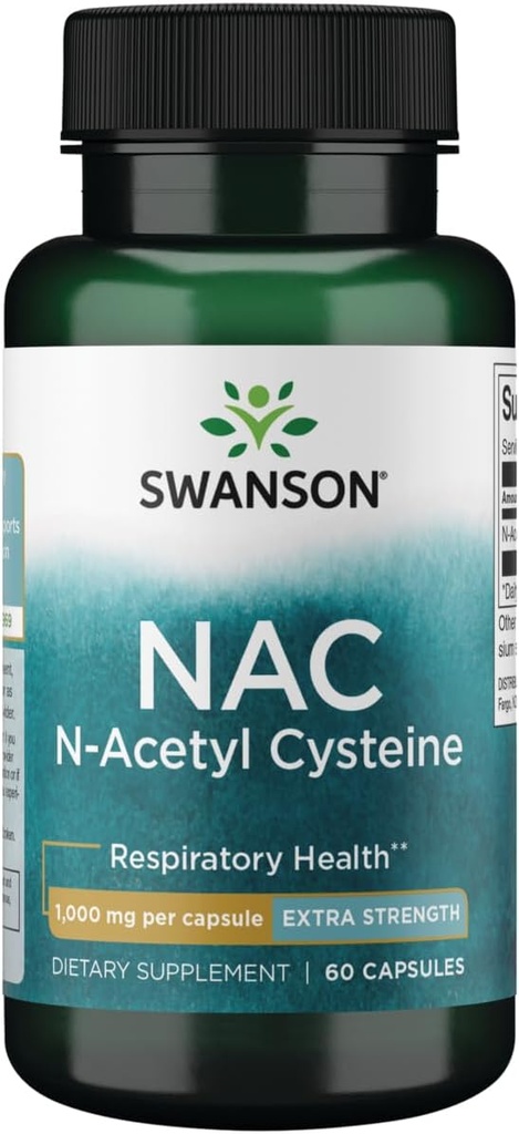 Swanson NAC N-acétyl Cysteine - Antioxydant Anti-Aging Support du foie respiratoire - Supplément acide amino 1000 mg 60 Capsules