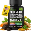 Capsules Shilajit et Ashwagandha, multivitamine 8-en-1 à base de plantes pour hommes et femmes, avec Rhodiola Rosea, Ginseng et Sting Nettle, Shilajit pour hommes et femmes