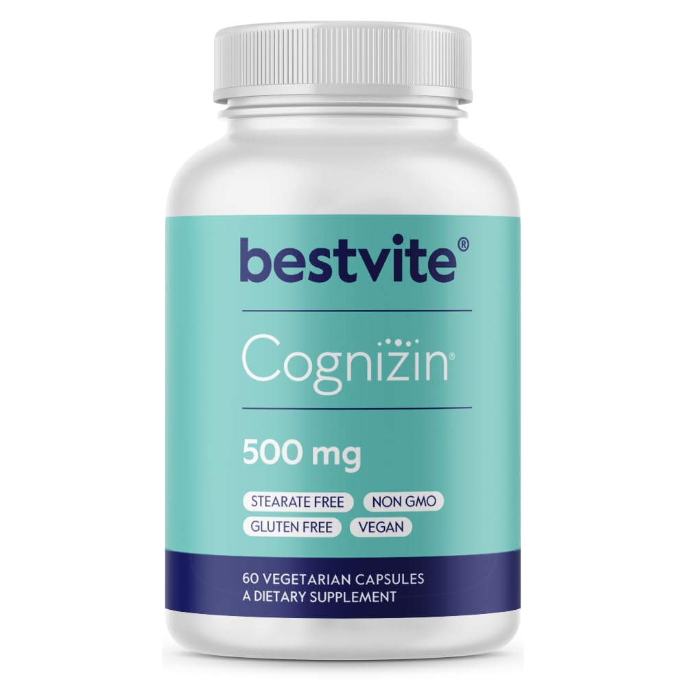 BESTVITE Cognizin Citicoline 500mg (60 Vegetarian Capsules) - Clinically Studied Premium Choline Nootropic - No Stearates - Vegan - Non GMO - Gluten Free - Brain Supplements for Memory and Focus