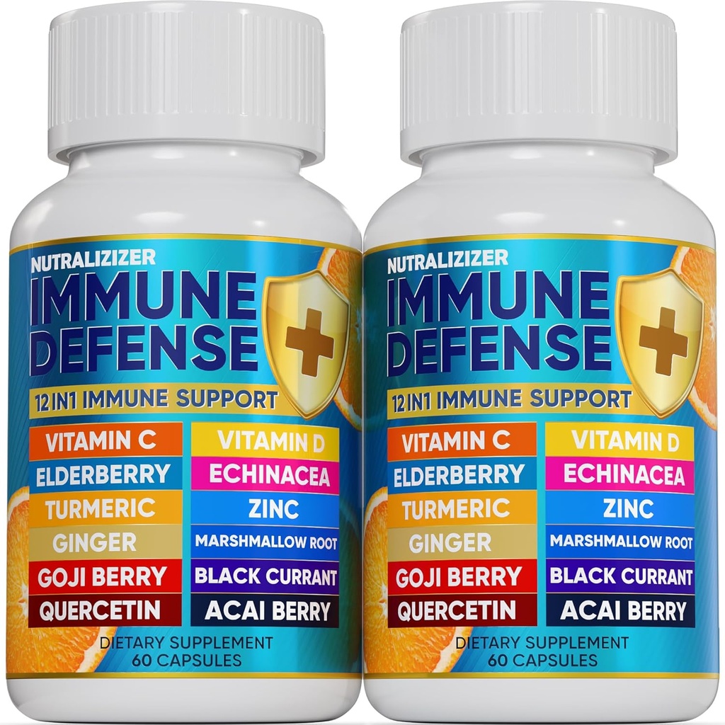 12 en 1 Vitamines de défense immune Premium - Supplément immune avec/vitamine D3 5000 UI Vitamine 1000mg Zinс 50mg - Choix Luxe pour le soutien immunitaire Premium - avec Echinacea Elderberry et Ginger - 120 capsules