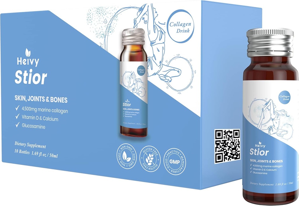 Collagène marin Heivy liquide, Collagène boisson, Collagène marin, Collagène liquide pour les femmes pour la croissance des cheveux, réparation de la peau, 1,69 Fl Oz (paquet de 10), Collagène boisson pour les articulations et les bobines