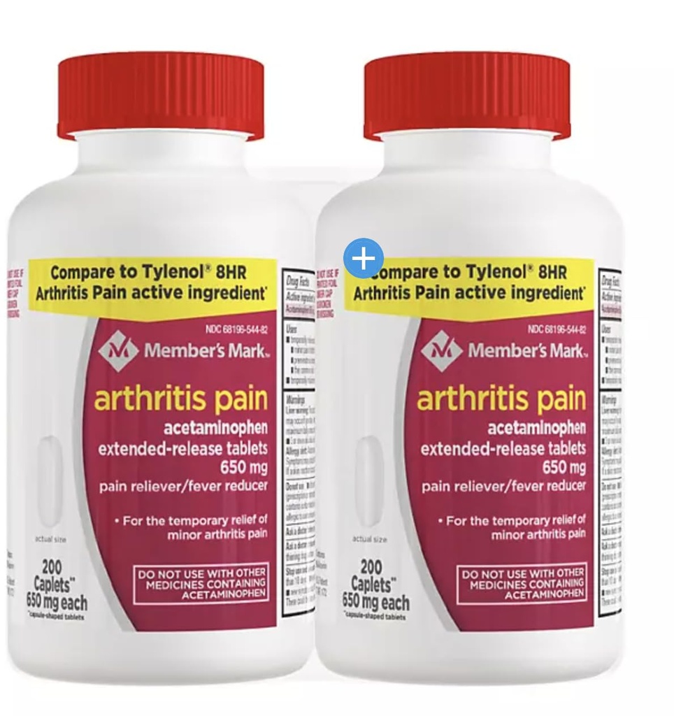 Comparer avec l'arthrite Tylenol Douleur Ingrédient actif. - Marque du membre - anti-arthrite, libération prolongée, acétaminophène 650 mg, 400 CapletsQ