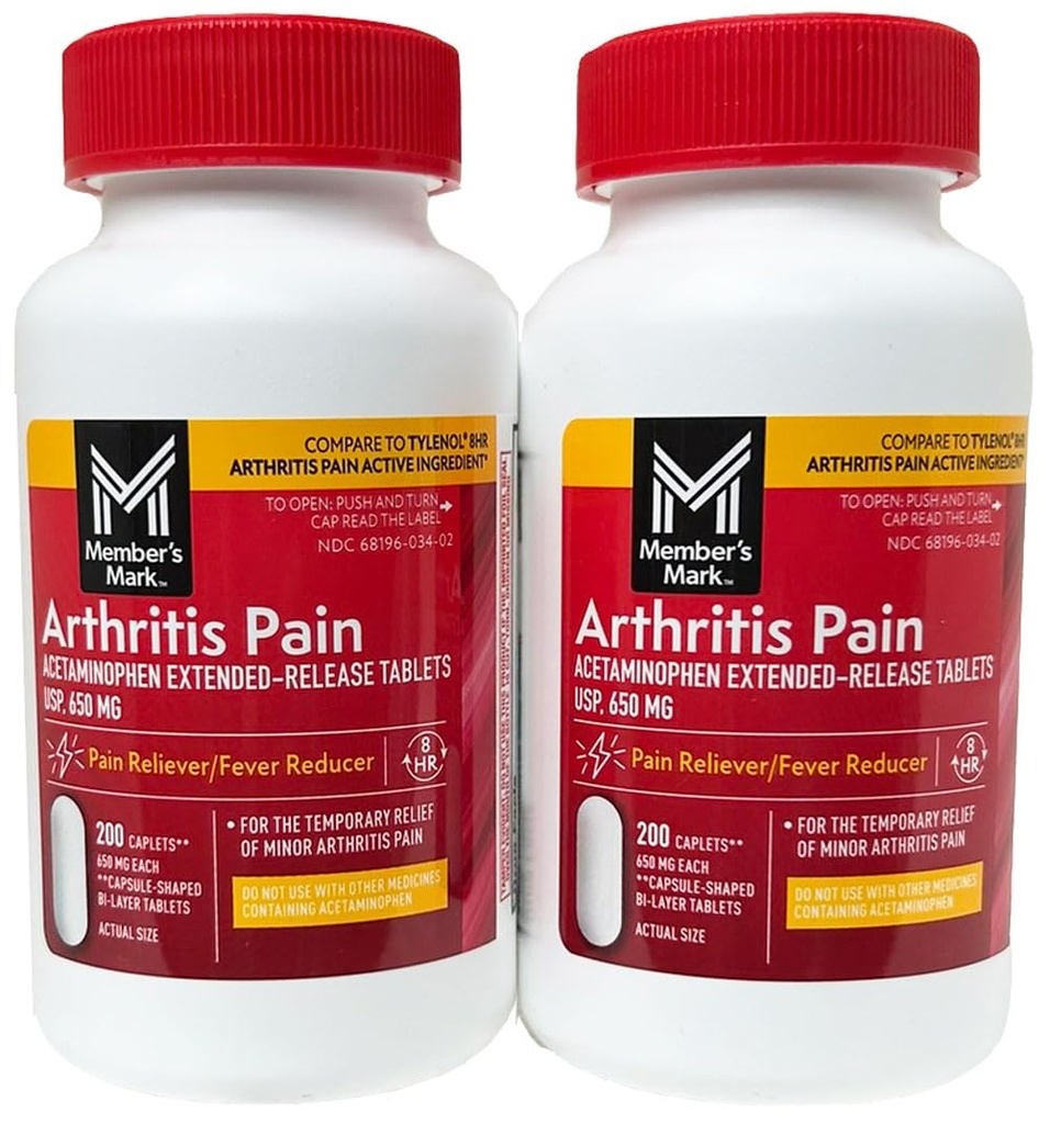 Comparer avec l'arthrite Tylenol Douleur Ingrédient actif. - Marque du membre - anti-arthrite, libération prolongée, acétaminophène 650 mg, 400 CapletsQ