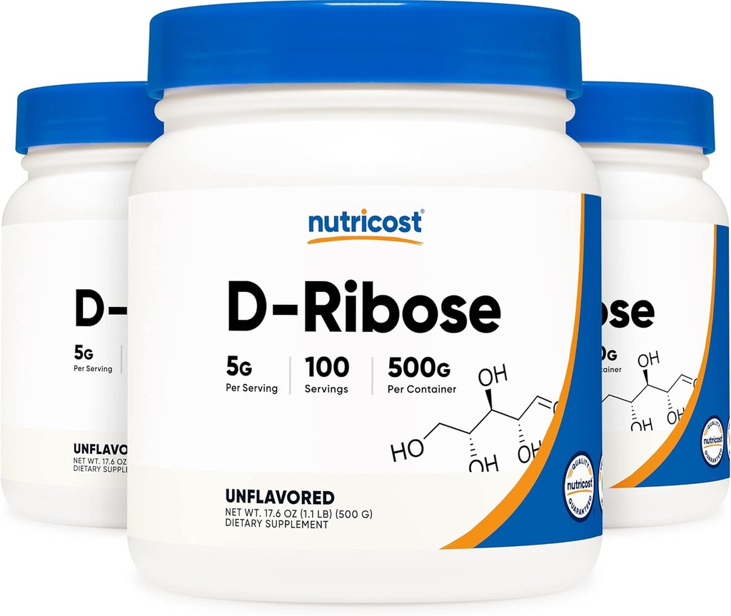 Nutricost D-Ribose en poudre 500 grammes - 5000 mg par portion, non-OGM (500 G (3 pack))