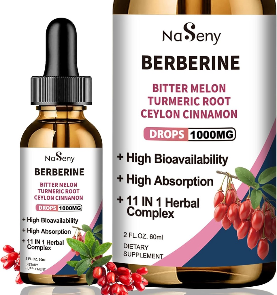gouttes liquides berbériques- gouttes HCL berbériques avec cannelle Ceylan, mélône amère, supplément d'extrait à base de plantes curcuma et liquide pour la santé immunitaire et de digestion (60mL)