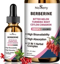 Berberine Liquid Drops-Berberine HCL Drops with Ceylon Cinnamon, Bitter Melon, Turmeric, Liquid Herbal Extract Supplement for Immune & Digestion Health (60mL)