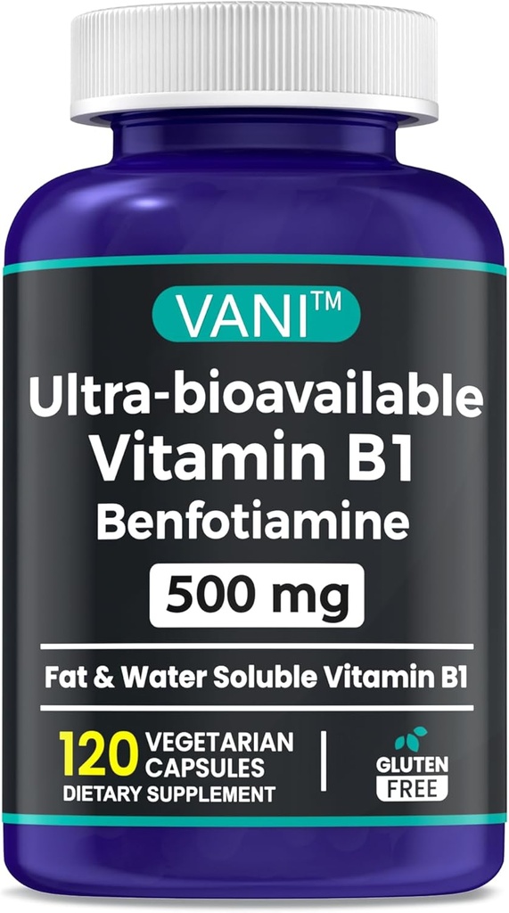 Formule améliorée 2 en 1 : Vitamine B1 avec Benfotiamine 500mg, supplément soluble gras de vitamine B-1, 500 mg - 120 Capsules (1)
