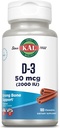 KAL Vitamine D3 Chewables 50 mcg, Vitamine D 2000 UI en tant que Cholecalciferol, Sans sucre, Saveur de cannelle naturelle D3 Vitamine, Soutien immunitaire et santé des os, 100 portions, 100 Chewables