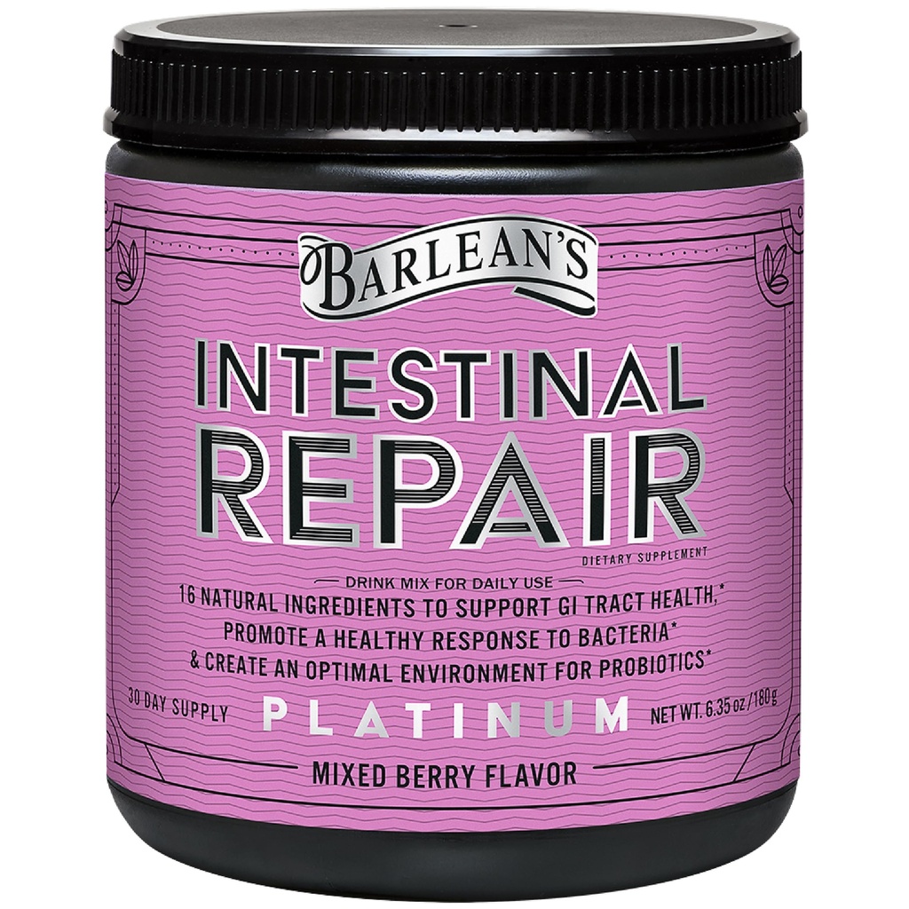Barlean's intestinal Repair Gut Health Powder avec 16 suppléments digestifs, L-Glutamine, Marshmallow et racine de réglisse, Aloe Vera, et Fiber Mixed Berry Flavor, 6,35 oz