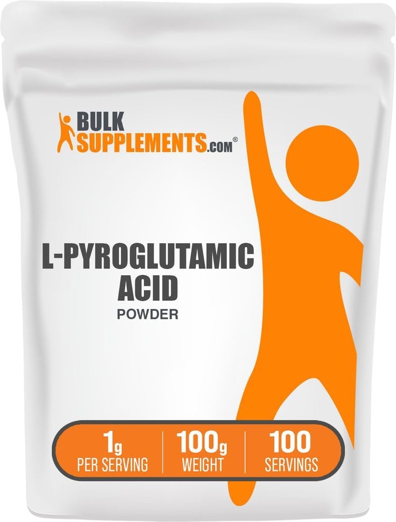 BulkSupplements.com Poudre d'acide L-Pyroglutamique - Suppléments d'acide pyroglutamique, Supplément d'acide amino - pour bien-être, sans gluten, 1g par portion, 100g (3.5 oz) (paquet de 1)