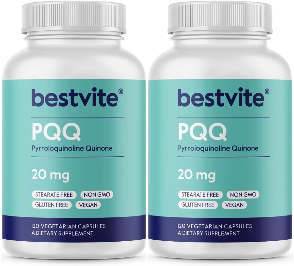 BESTVITE PQQ 20mg (Pyrroloquinoline Quinone) (240 capsules végétariennes) (120 x 2) - Pas de stéarates - Vegan - Non OGM - Sans gluten