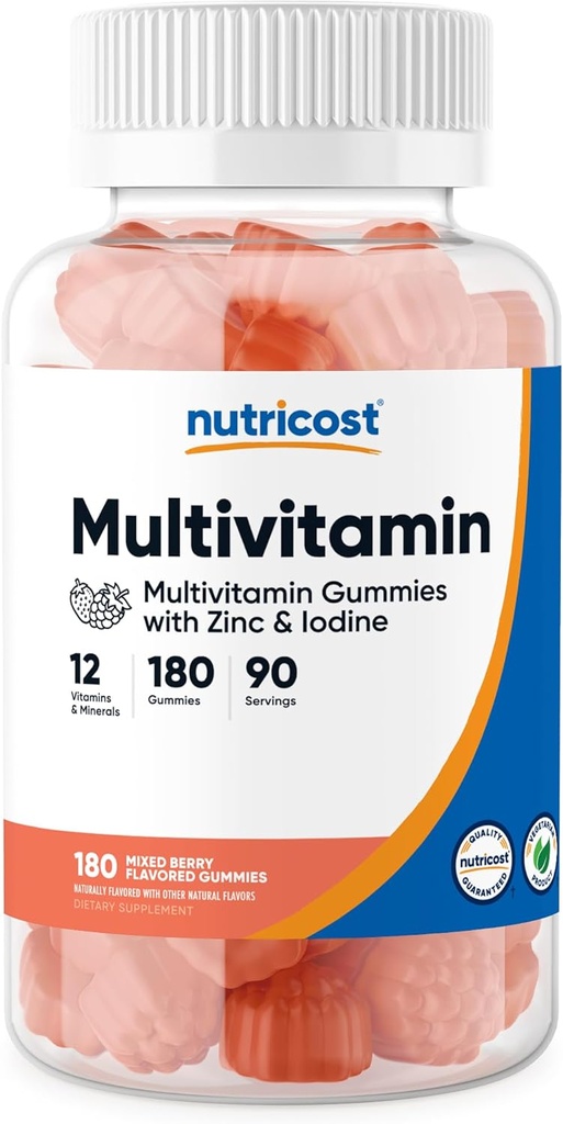 Nutricost Multivitamine Gummies, 180 Gummies (Mixed Berry Flavored) - 90 portions, sans gluten, non-OGM et respectueux des végétaux