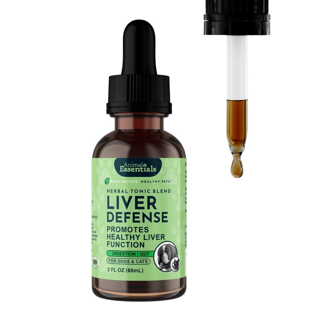Animal Essentials Défense du foie pour les chiens et les chats - Soutien du foie, Thistle de lait, Dandelion, supplément liquide, mélange de désintoxication, nettoyant du foie - 2 Fl Oz