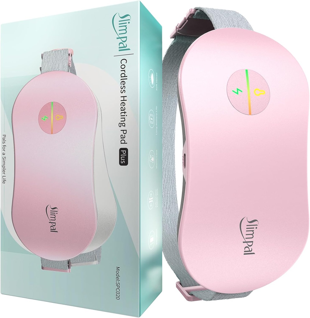 Pad de chauffage Slimpal pour les crampes d'époque, Portable Cordless Electric Heating Pad pour soulager la douleur menstruelle Ceinture de chaleur, Rechargeable Chaud Pad Cadeaux pour ses femmes fille femme petite amie, rose