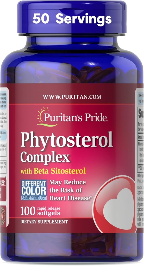 Puritan's Pride Premium Phytostérol Complex 1000mg avec Beta Sitostérol, supplément diététique pour la santé du coeur et supplément anticholestérol, 100 softgels à libération rapide
