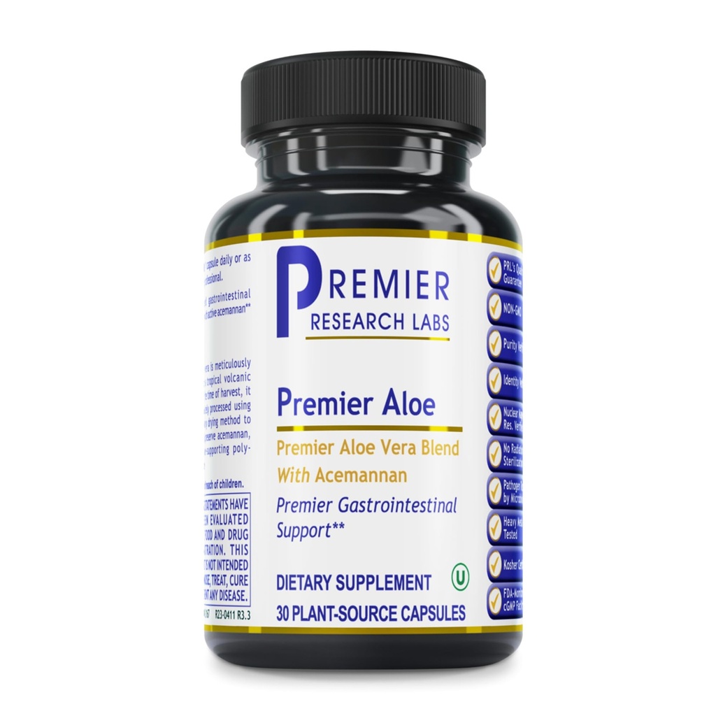 Premier Research Labs Premier Aloe - Aloe Vera Capsules, Supplément Aloe Vera, Acemannan, Aloe Pills pour la santé digestive et le soutien immunitaire, Aloe Gel Extrait Caps - 30 Capsules végétariennes