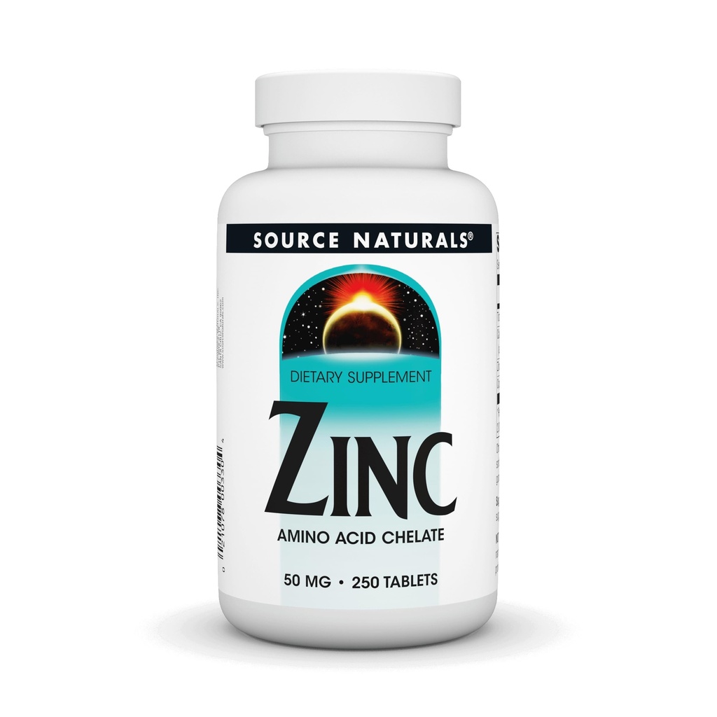 Source Naturals Zinc, chélate d'acide amino - Supplément alimentaire - 50 mg - 250 comprimés