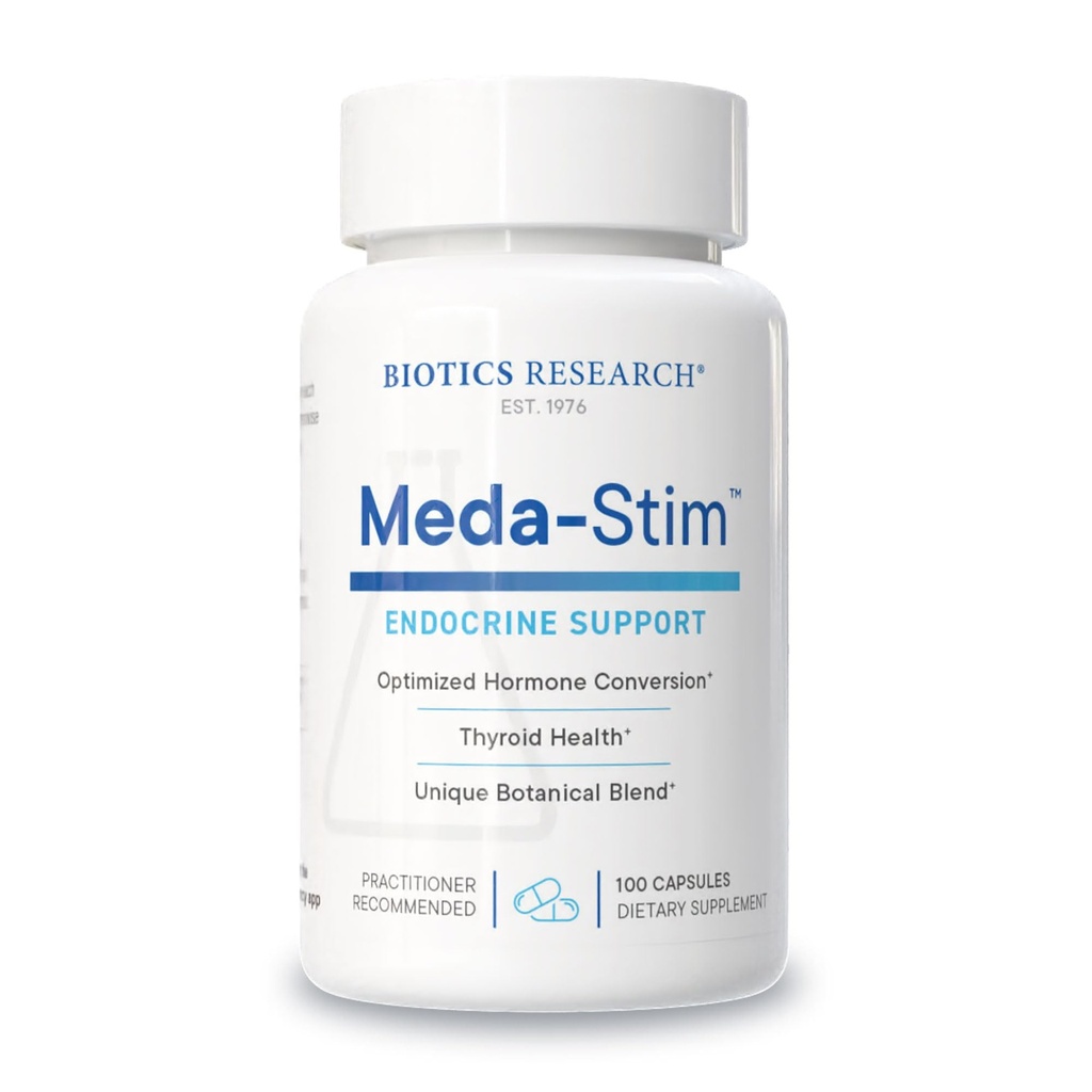 Recherche en biotique Meda Stim Support Fonction endocrine, Soutien nutritionnel pour le thyroid Gland, Santé T3, T4, Niveaux de thyroxine, Santé métabolique, Contient Iodine, Sélénium, Magnésium, 100 Capsules