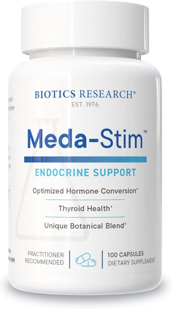 Recherche en biotique Meda Stim Support Fonction endocrine, Soutien nutritionnel pour le thyroid Gland, Santé T3, T4, Niveaux de thyroxine, Santé métabolique, Contient Iodine, Sélénium, Magnésium, 100 Capsules
