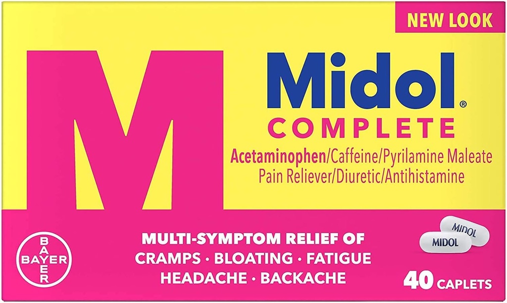 Midol Caplets complets de soulagement de la douleur menstruelle avec l'acétaminophène pour le soulagement des symptômes menstruels - 40 Compte (paquet de 3)