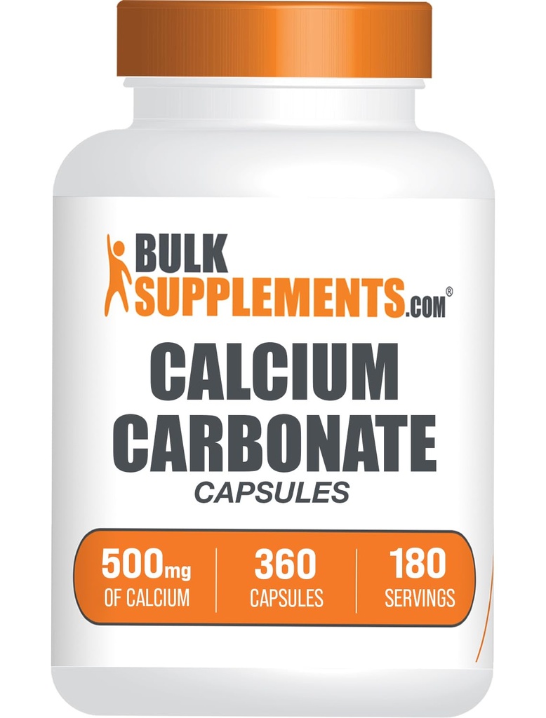 BulkSupplements.com Capsules de carbonate de calcium - Supplément de carbonate de calcium, carbonate de calcium 500mg - Supplément de calcium, sans gluten, 2 capsules par portion, 360 capsules (paquet de 1)