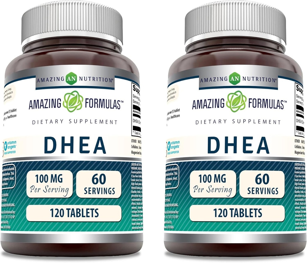 Formules étonnantes Supplément DHEA $ 100 Mg par service $ 120 Comprimés $ Non-GMO $ Sans gluten $ Fabriqué aux États-Unis $ (paquet de 2)