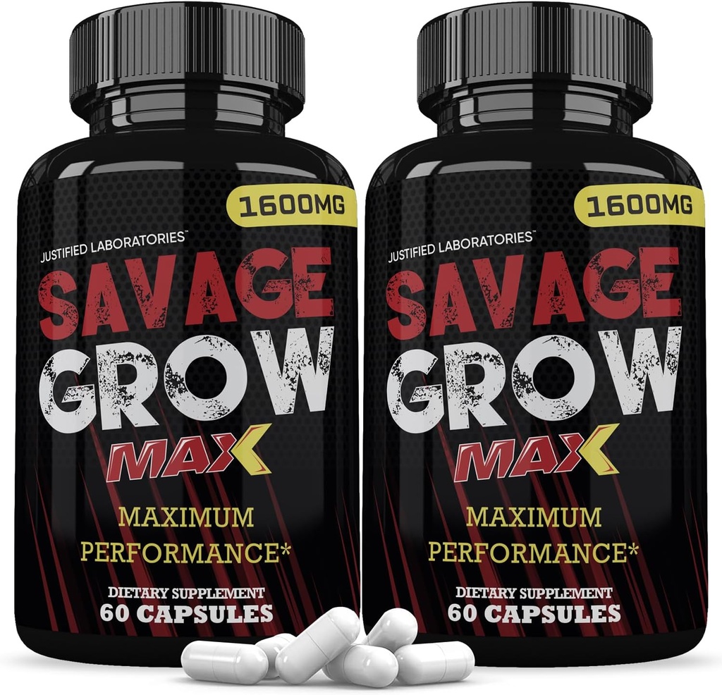 Justified Laboratories (2 Pack Savage Grow Max 1600MG Advanced Men's Heath Formula 120 Capsules